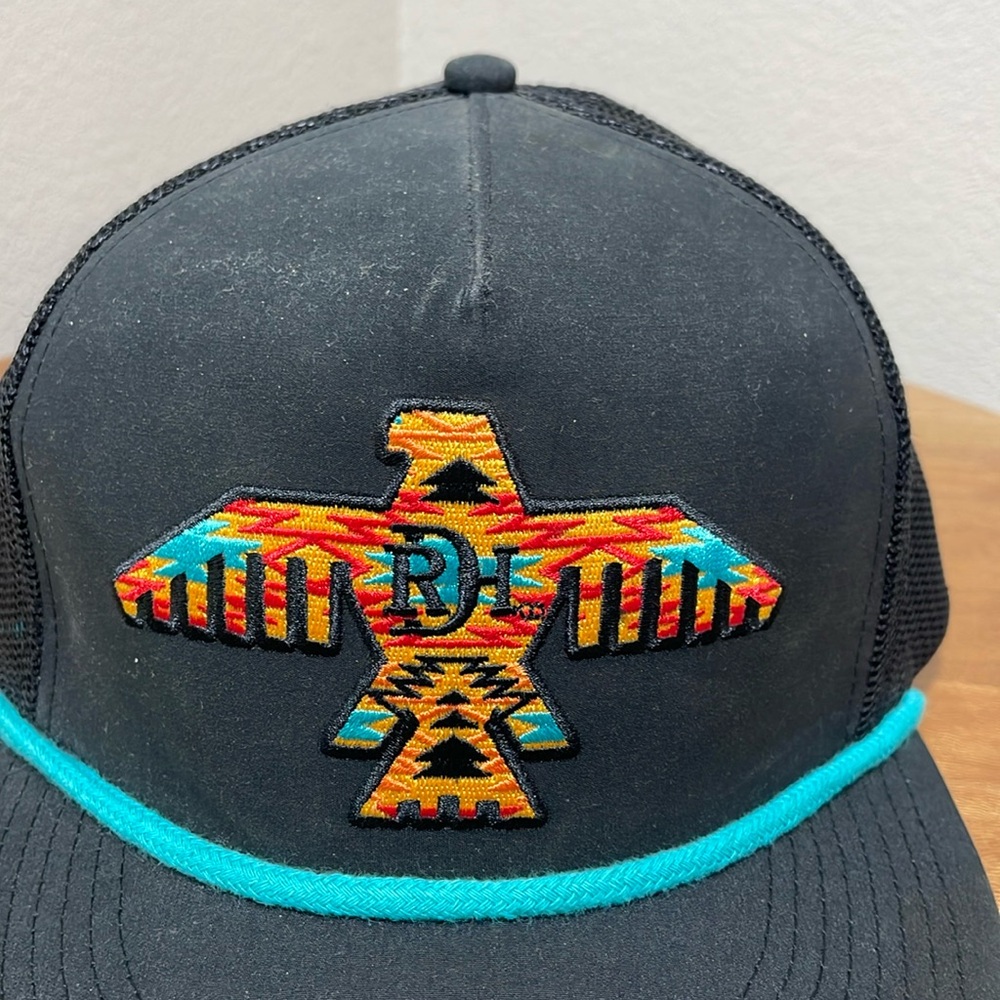 Red Dirt Hat Co. Johnny Phoenix Flat Bill Trucker Hat Cap Black Turquoise Orange - Picture 10 of 11